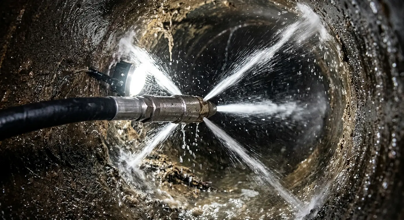 High-pressure hydro jetting nozzle cleaning sewer pipe for Storm Drain Cleaning in Pepper Pike